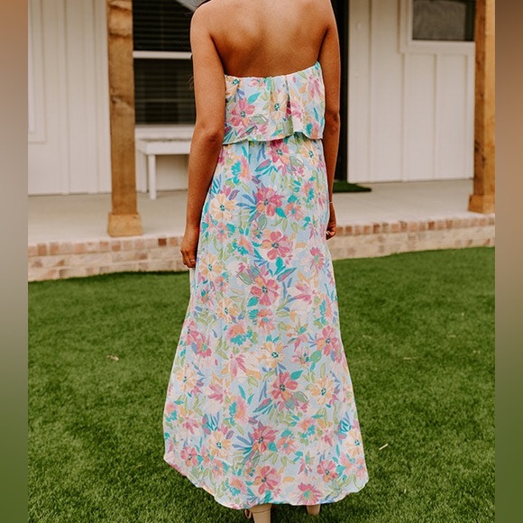 3/$25! NEW!! Emily Wonder Multi Floral Flounce Top Strapless Boutique Maxi Dress - Picture 5 of 9